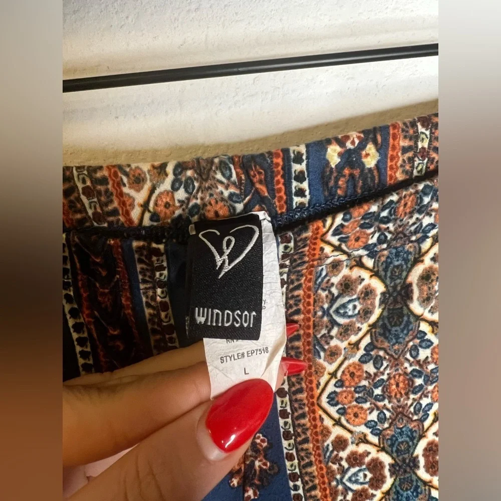 Windsor Printed Flare Pants Blue and Orange Boot Cut - Picture 3 of 6